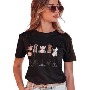 Korean Design sz Small/Med Black Dress Shapes Top